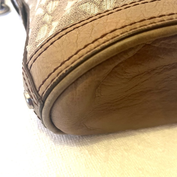 🔥🔥 FOSSIL MADDOX Beige Canvas / Leather Messenger Crossbody Bucket Bag - Picture 3 of 9